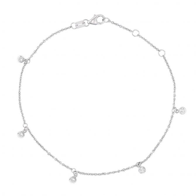 Diamond Drop 5 Station Bracelet in White Gold, 7.5"