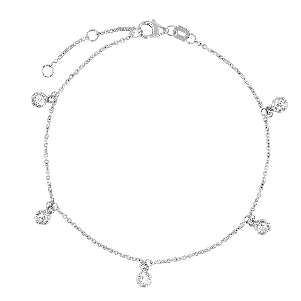 Diamond Drop 5 Station Bracelet in White Gold, 7.5