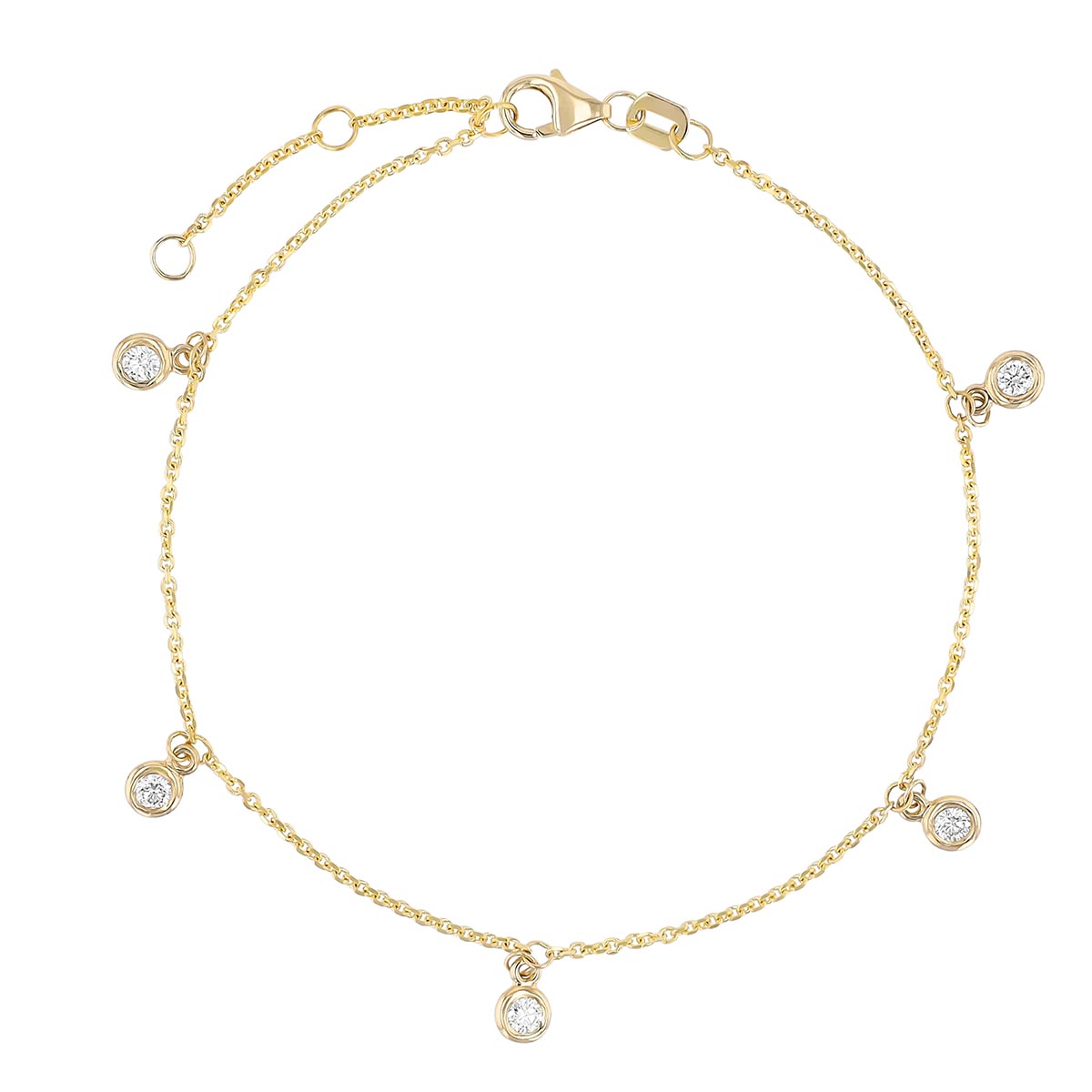 Diamond Drop 5 Station Bracelet in Yellow Gold, 7.5
