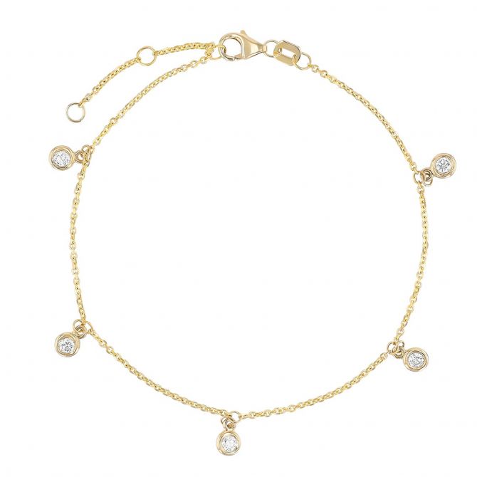 Diamond Drop 5 Station Bracelet in Yellow Gold, 7.5"