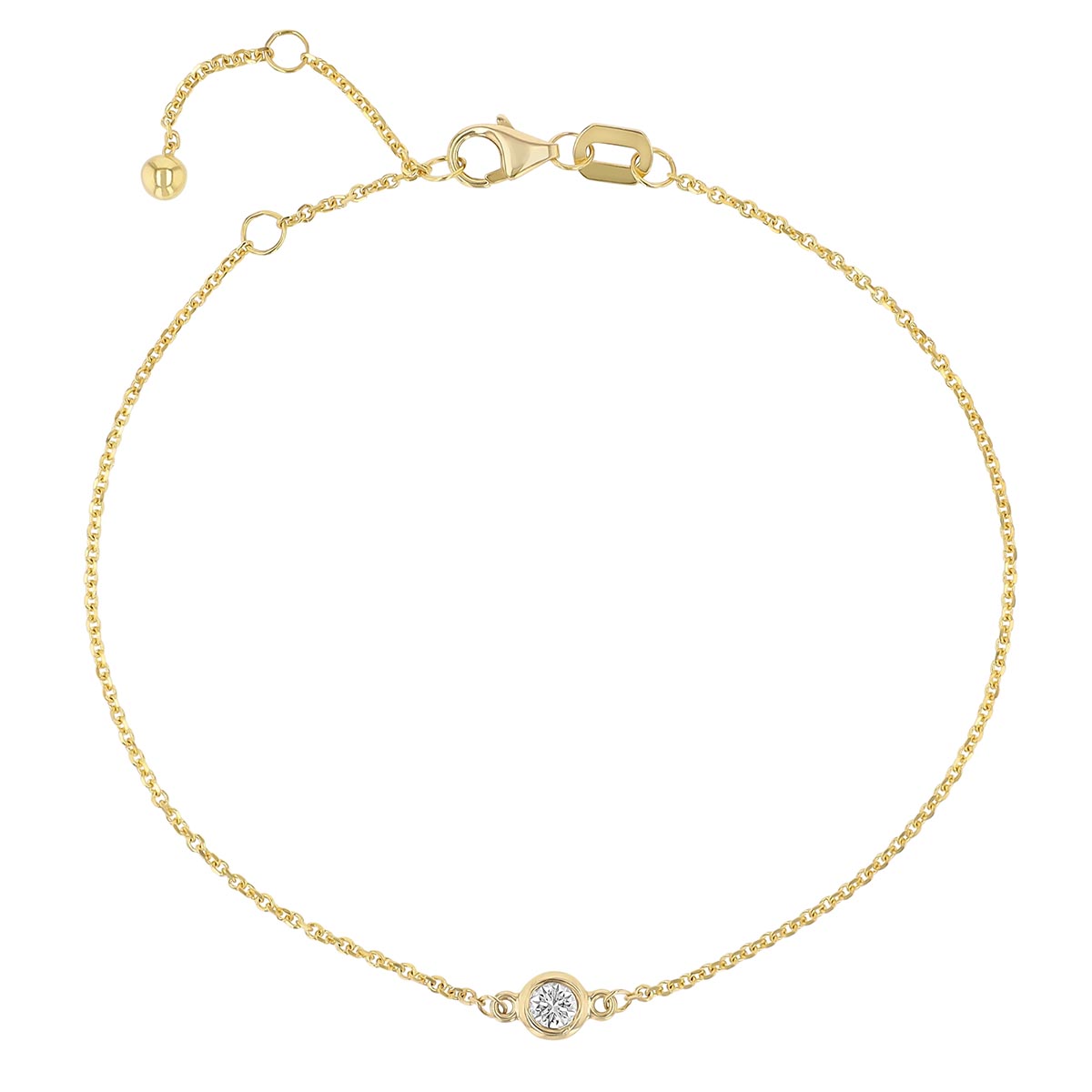 Diamond Bezel Set Single Station Bracelet in Yellow Gold, 7.5