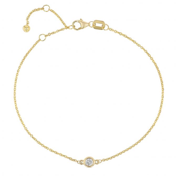 Diamond Bezel Set Single Station Bracelet in Yellow Gold, 7.5"