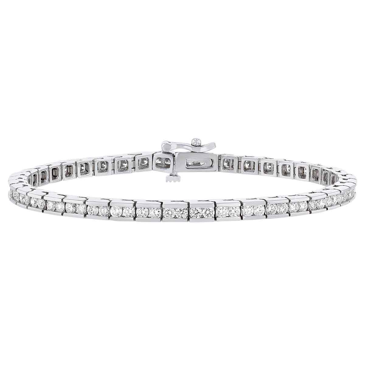 Diamond Channel Set Link Tennis Bracelet in White Gold, 2.45 aptw