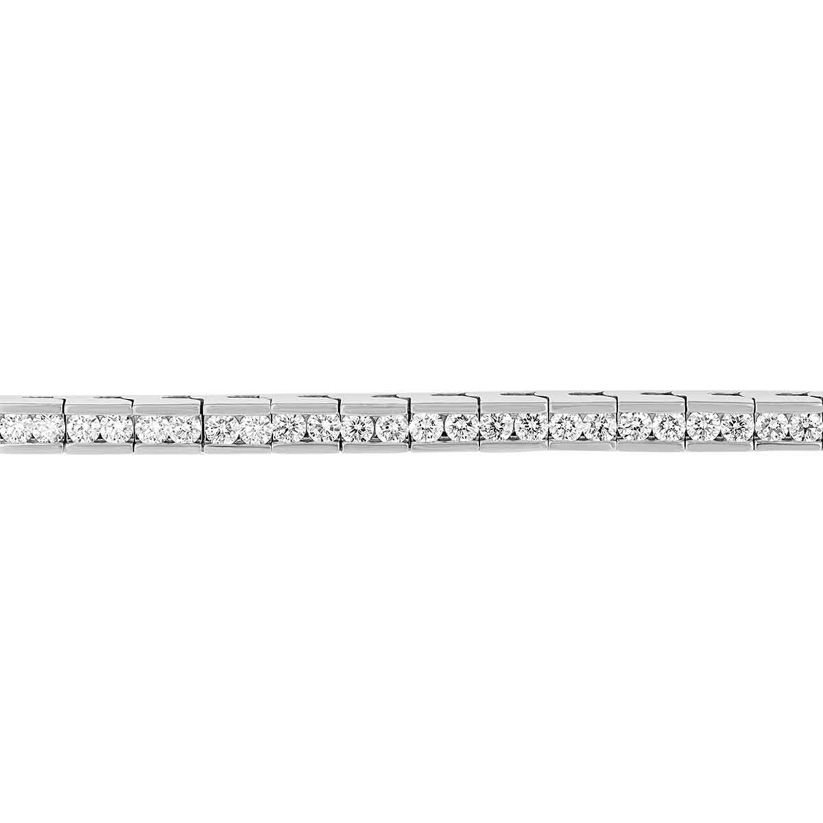 Diamond Channel Set Link Tennis Bracelet in White Gold, 2.45 aptw