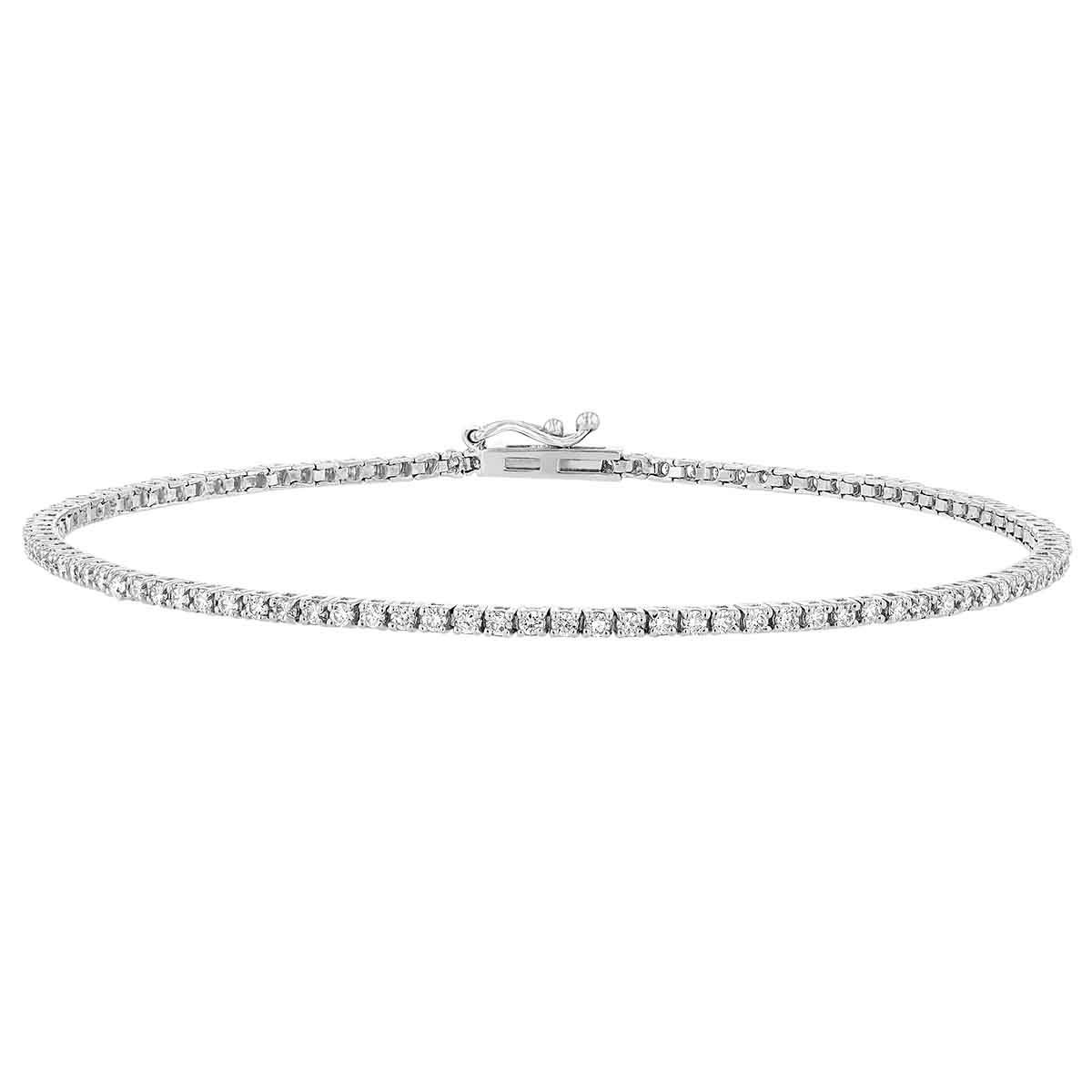 Diamond 4 Prong Tennis Bracelet in White Gold, 1.00 aptw