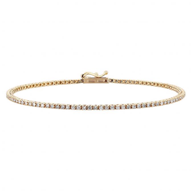 Diamond 4 Prong Tennis Bracelet in Yellow Gold, 7.25", 1.00 aptw