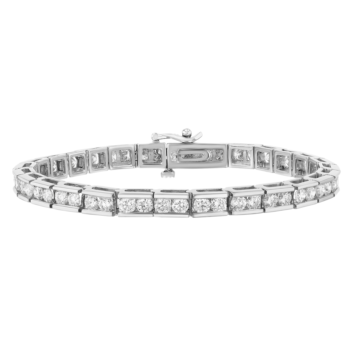 Diamond Channel Set Link Tennis Bracelet in White Gold, 5.00 aptw