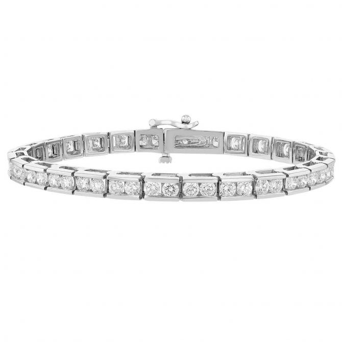 Diamond Channel Set Link Tennis Bracelet in White Gold, 5.00 aptw