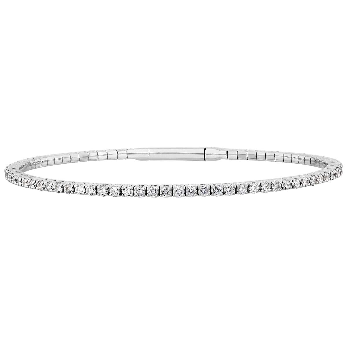 Diamond Tennis Slim Bangle Bracelet in White Gold