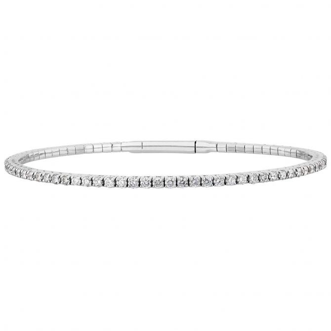 Diamond Tennis Slim Bangle Bracelet in White Gold