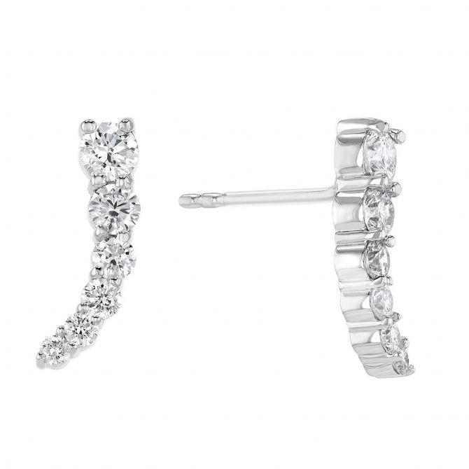 Diamond Curved Climber Earrings in White Gold