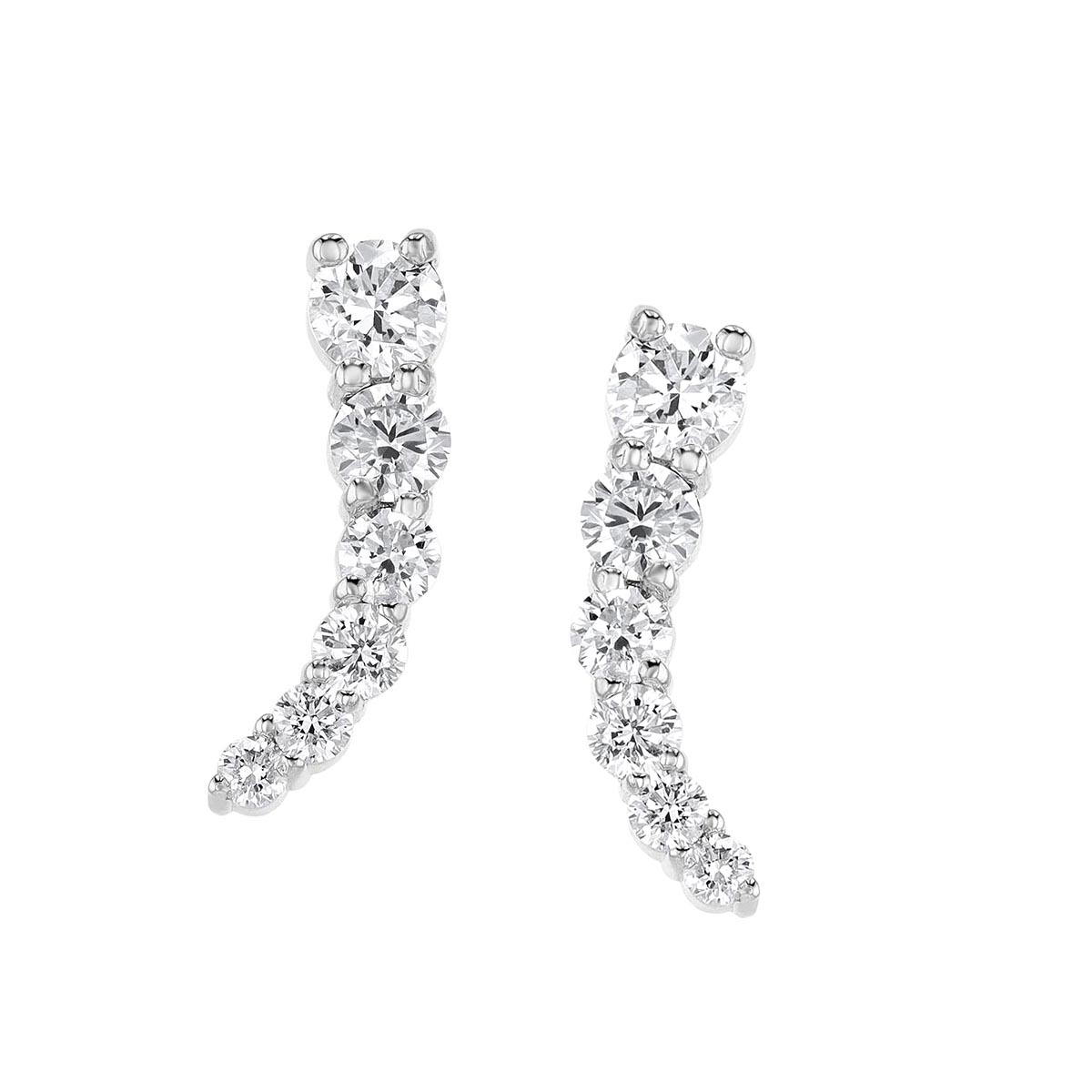 Diamond Curved Climber Earrings in White Gold