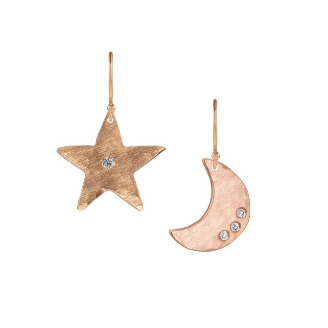 Julez Bryant AURA & ALEM Rose Gold Moon & Star Dangle Earrings with Diamonds