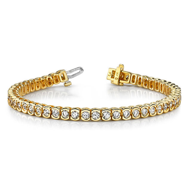 Diamond Half Bezel Tennis Bracelet in Yellow Gold, 9.15 aptw