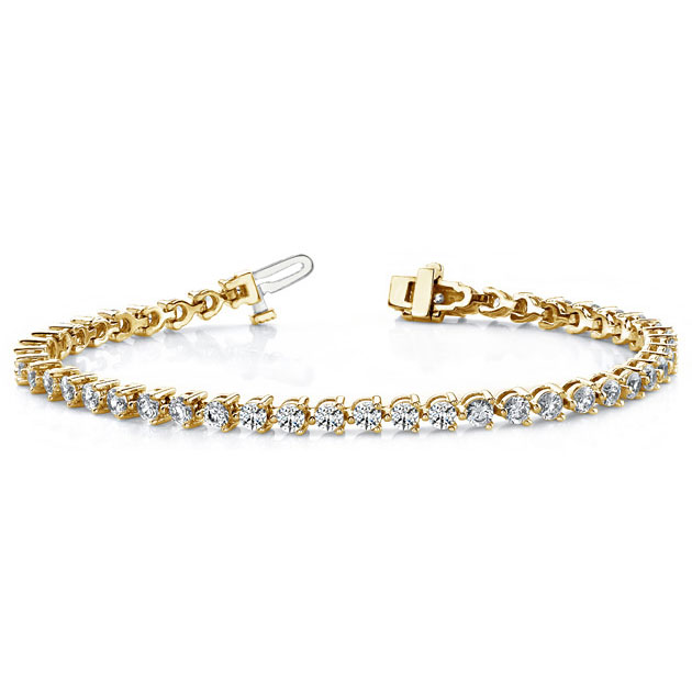 Diamond 3 Prong Tennis Bracelet in Yellow Gold, 4.05 aptw