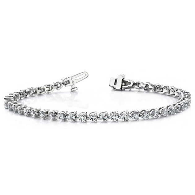 Diamond 3 Prong Tennis Bracelet in White Gold, 7", 7.00 aptw