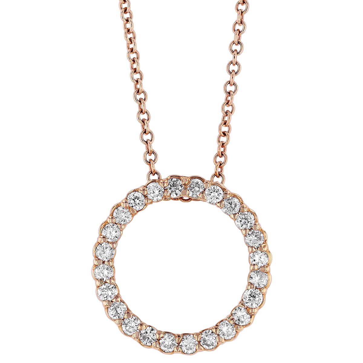 Diamond Open Circle Necklace in Rose Gold, 18