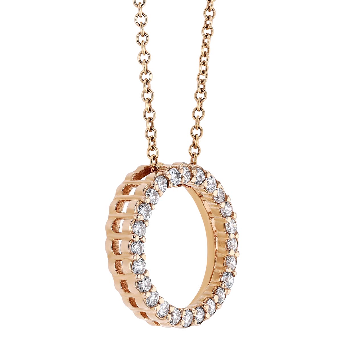Diamond Open Circle Necklace in Rose Gold, 18