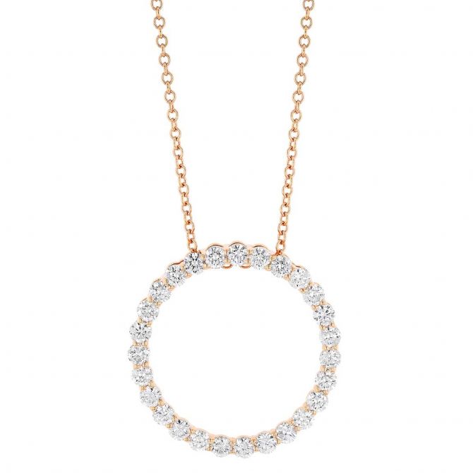 Diamond Open Circle Necklace in Rose Gold, 18"