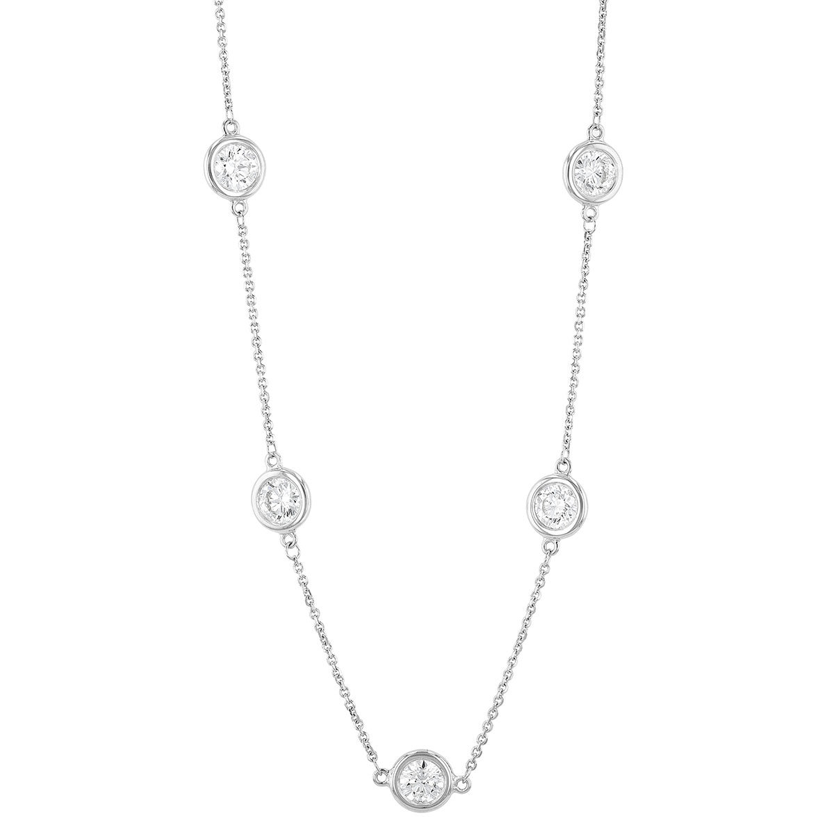 Diamond 10 Stone Bezel Set Station by Yard Necklace in White Gold, 4.06 cttw, 16