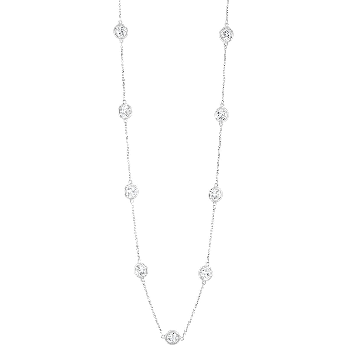 Diamond 10 Stone Bezel Set Station by Yard Necklace in White Gold, 4.06 cttw, 16
