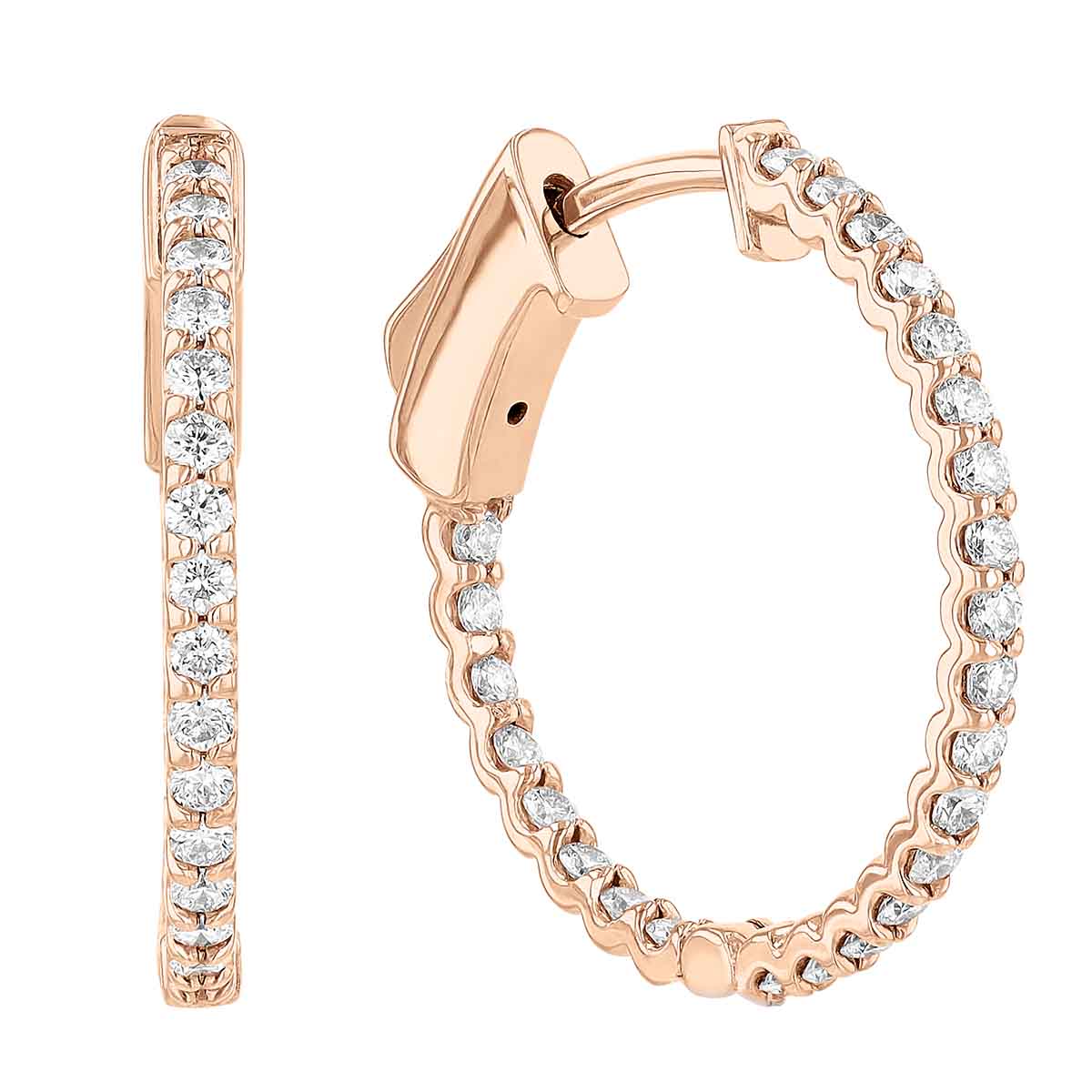 Diamond Inside Out Hoop Earrings in Rose Gold, 0.55 aptw