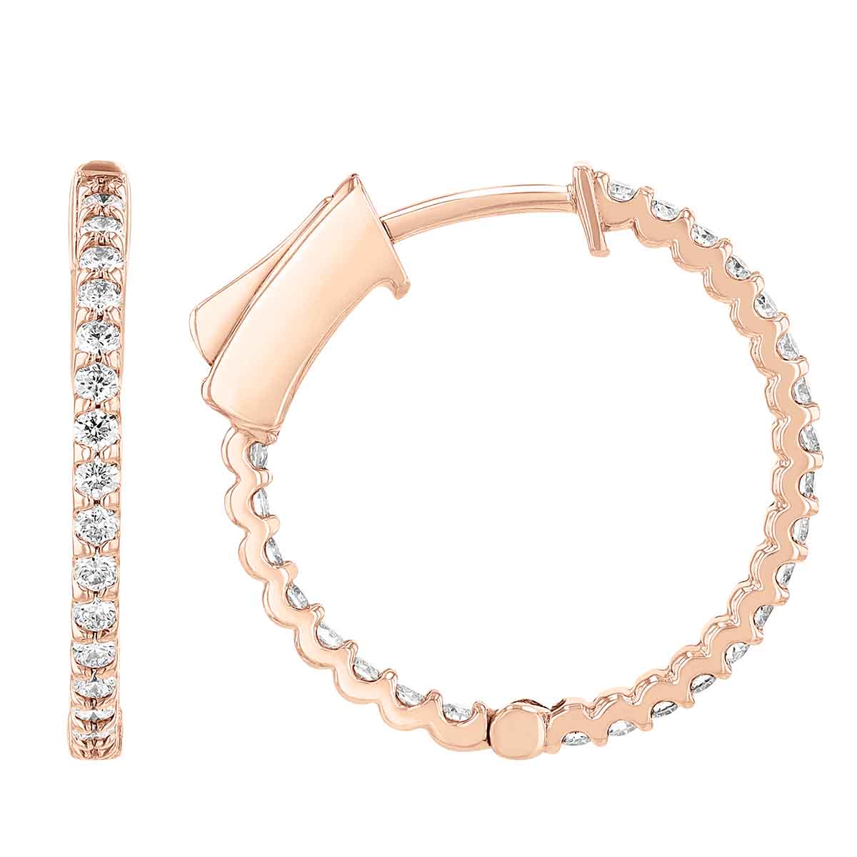 Diamond Inside Out Hoop Earrings in Rose Gold, 0.55 aptw