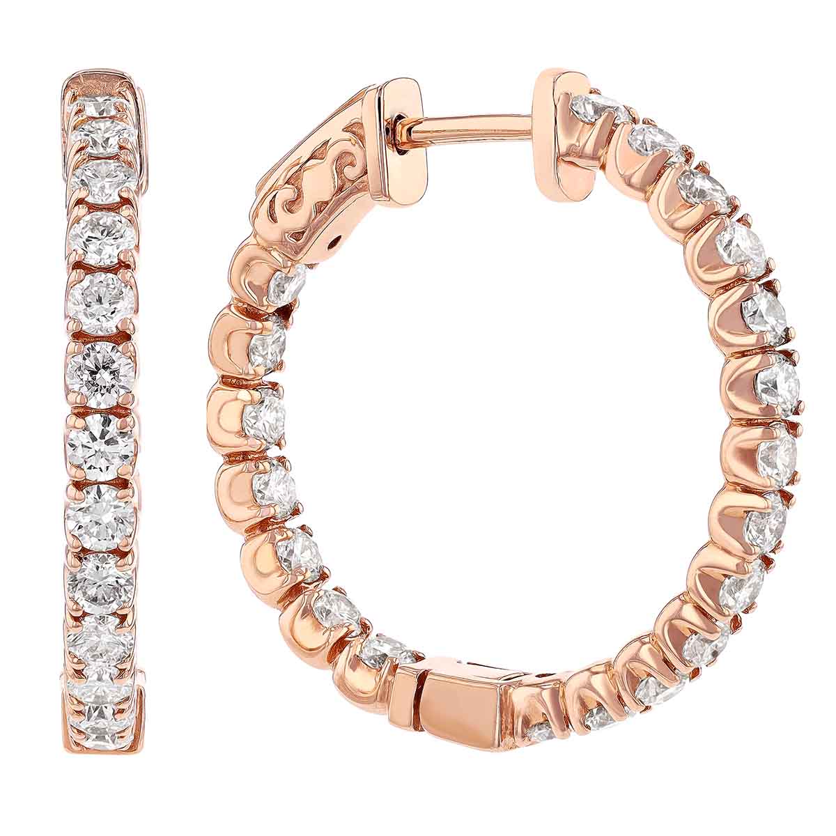 Diamond Inside Out Hoop Earrings in Rose Gold, 2.05 aptw