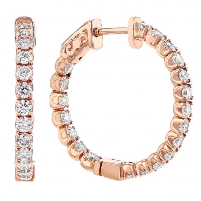 Diamond Inside Out Hoop Earrings in Rose Gold, 2.05 aptw