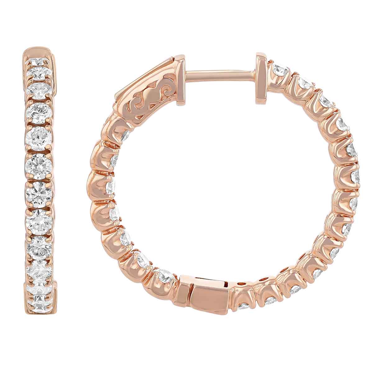 Diamond Inside Out Hoop Earrings in Rose Gold, 2.05 aptw