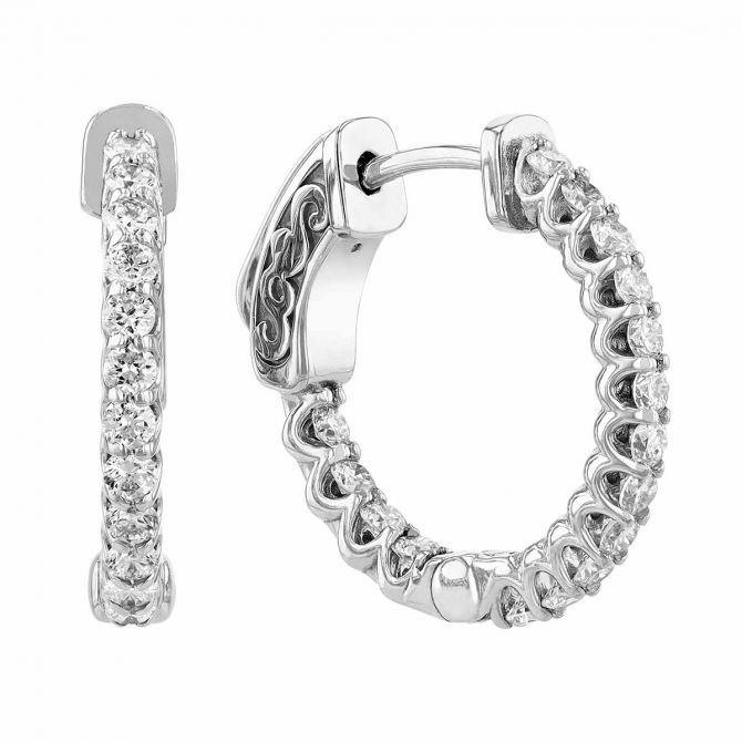 Diamond Inside Out U Prong Hoop Earrings in White Gold, 0.70 aptw