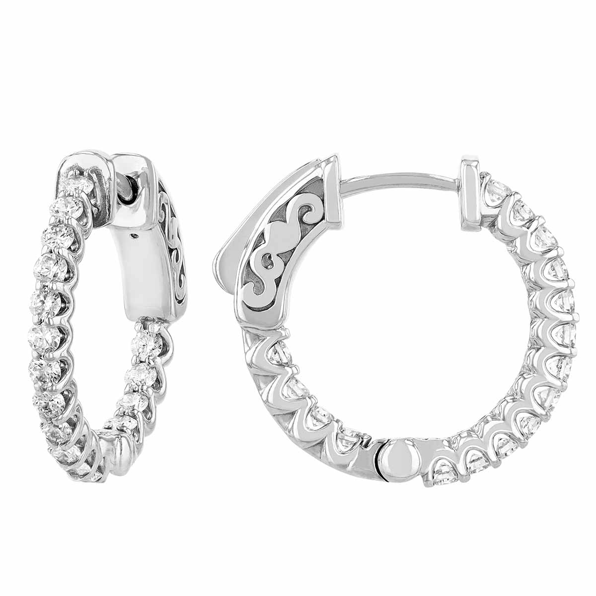 Diamond Inside Out U Prong Hoop Earrings in White Gold, 0.70 aptw