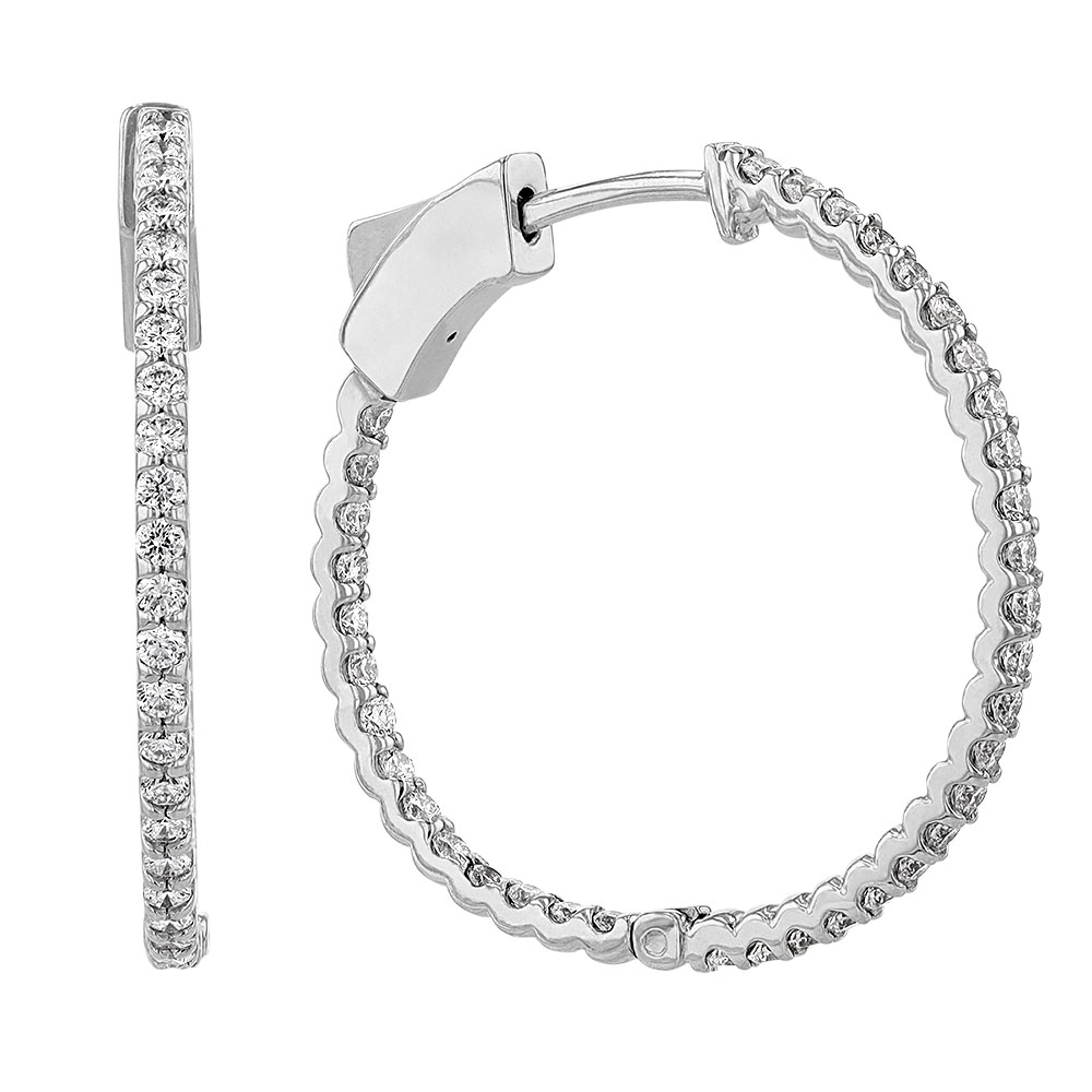 Diamond Inside Out Hoop Earrings in White Gold, 0.80 aptw