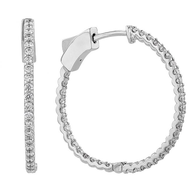 Diamond Inside Out Hoop Earrings in White Gold, 0.80 aptw