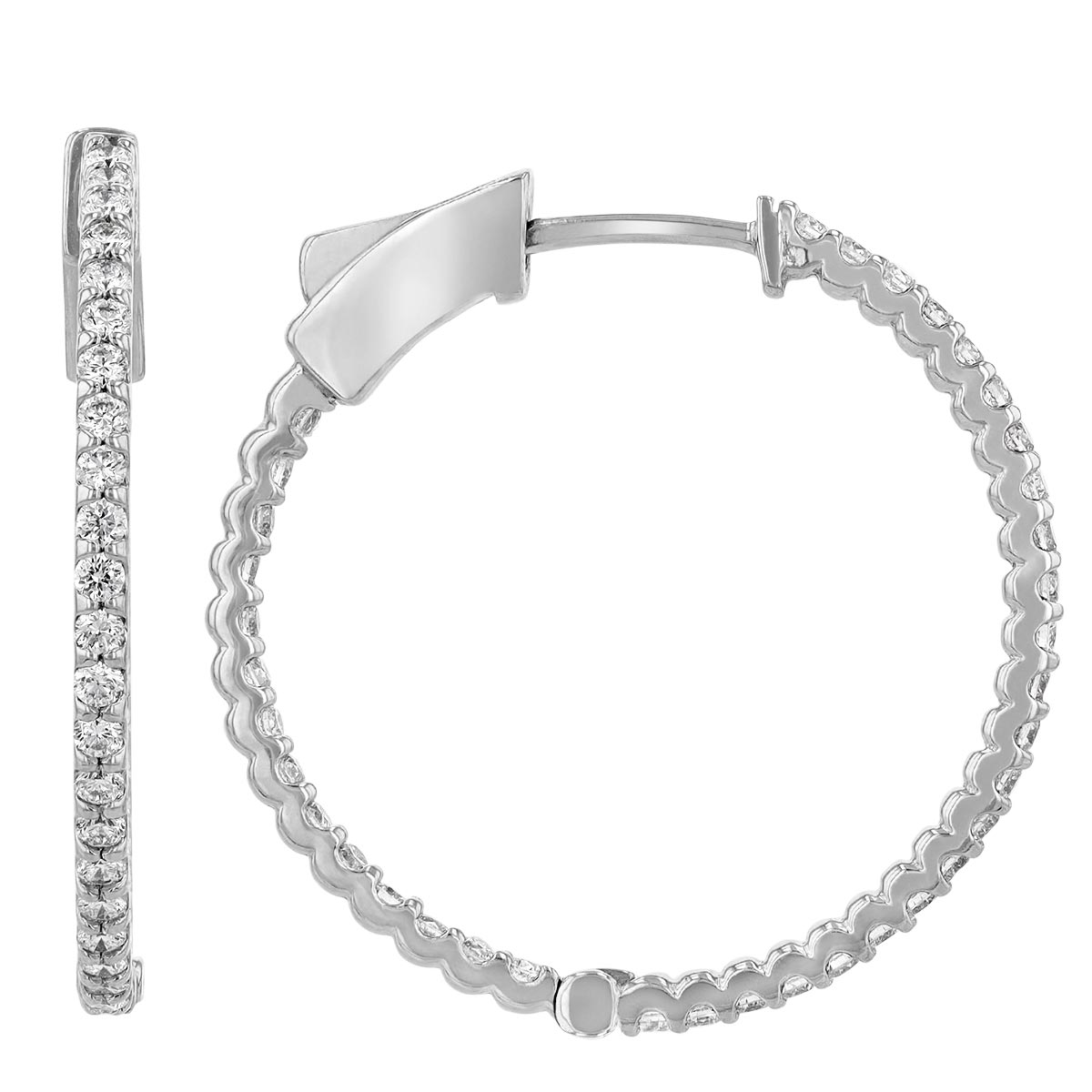 Diamond Inside Out Hoop Earrings in White Gold, 0.80 aptw