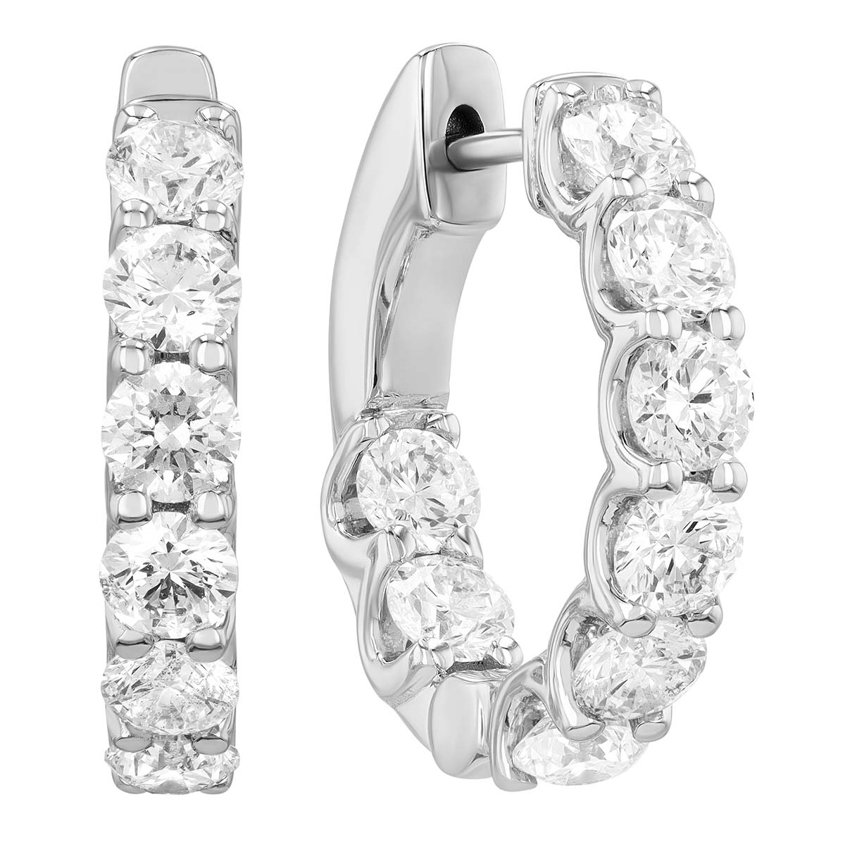 Diamond In & Out Huggie Hoop Earrings in White Gold, 2.45 cttw