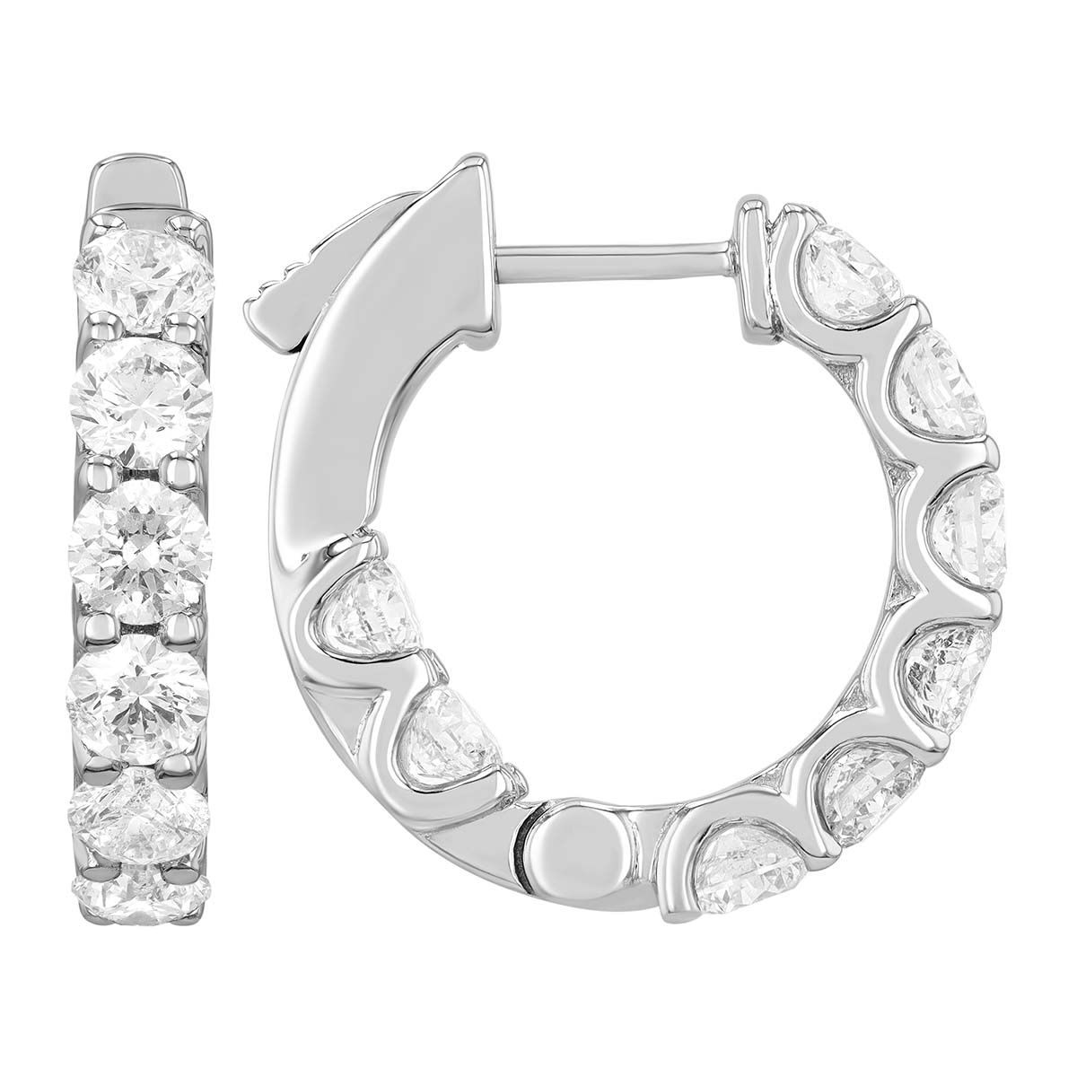 Diamond In & Out Huggie Hoop Earrings in White Gold, 2.45 cttw