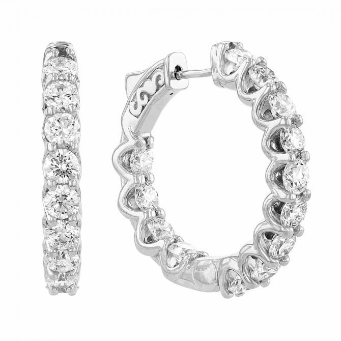 Diamond Inside Out Hoop Earrings in White Gold, 3.85 aptw