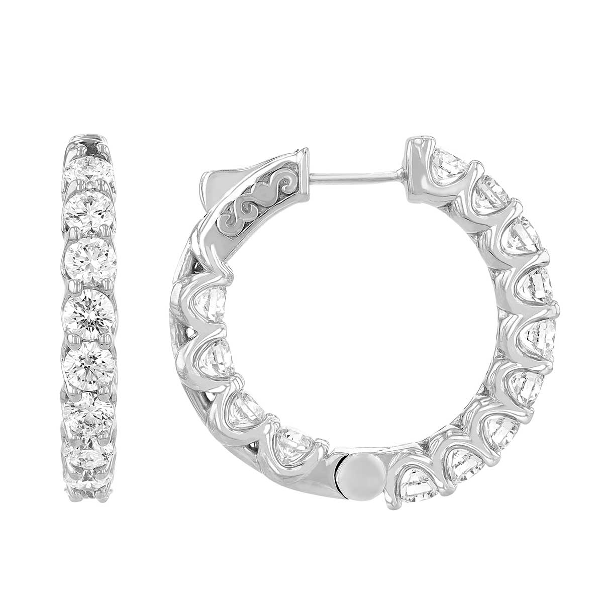 Diamond Inside Out Hoop Earrings in White Gold, 3.85 aptw