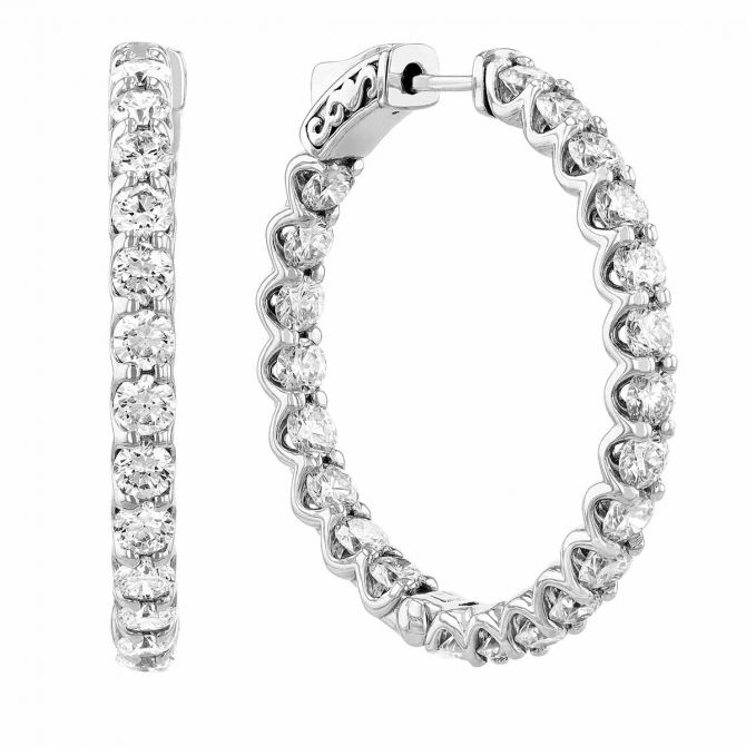 Diamond Inside Out U Prong Hoop Earrings in White Gold, 4.55 aptw