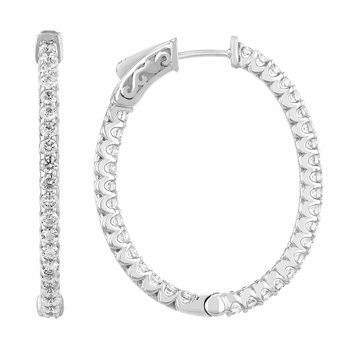 Diamond Large Inside Out U Prong Hoop Earrings in White Gold, 2.00 aptw