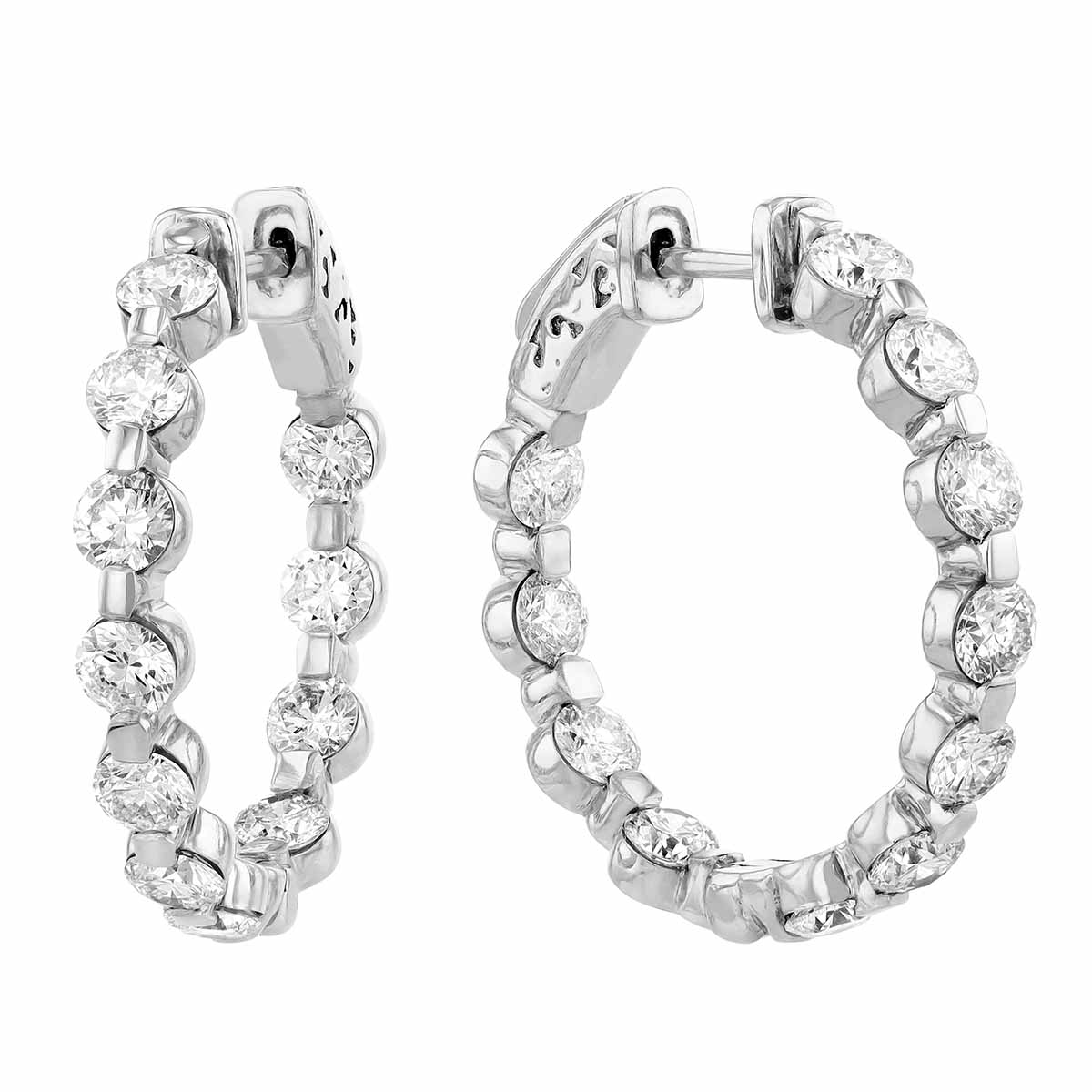 Diamond Bar Set Inside Out Hoop Earrings in White Gold, 3.40 aptw ...