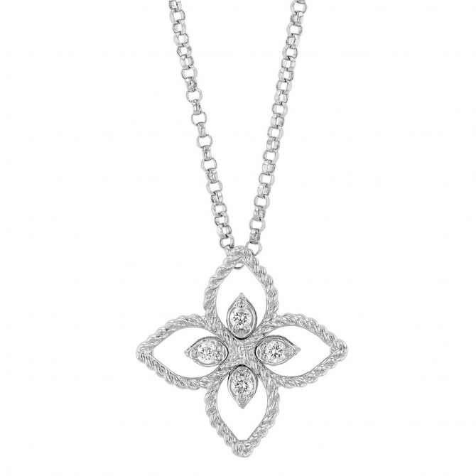 Roberto Coin Principessa Small Diamond Flower Pendant in 18K Gold, 18"