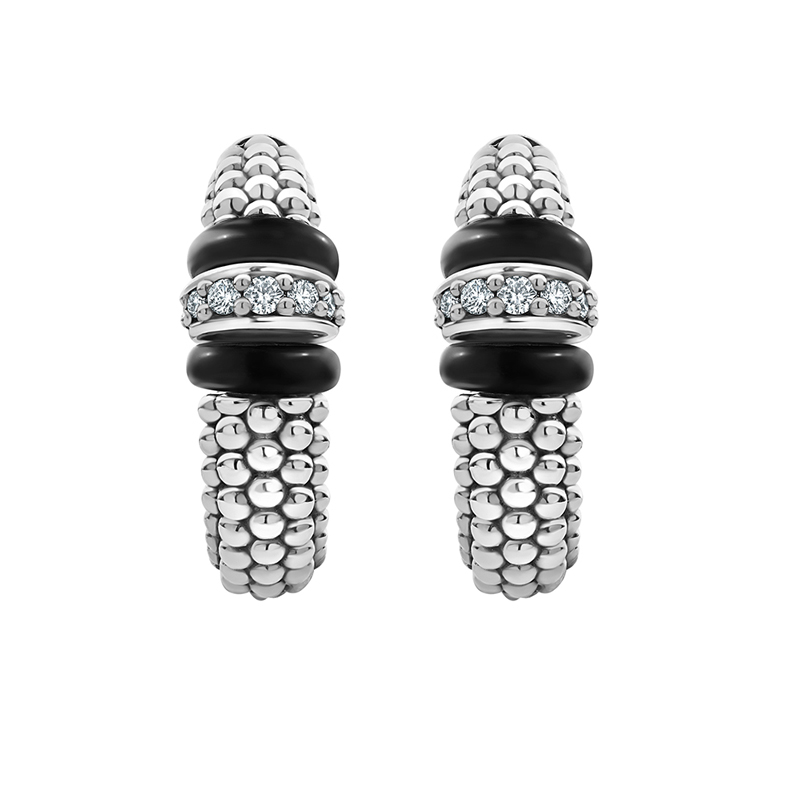 LAGOS Black Caviar Diamond Hoop Earrings