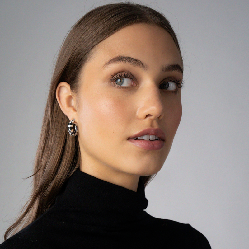 LAGOS Black Caviar Diamond Hoop Earrings