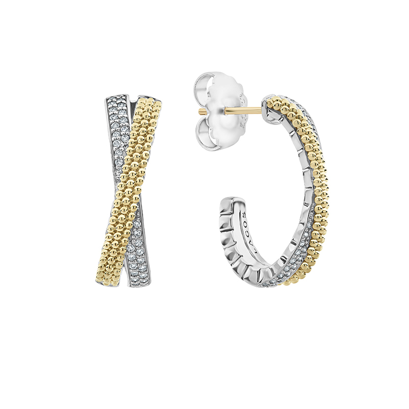 LAGOS Gold Caviar Diamond Hoop Earrings, Medium
