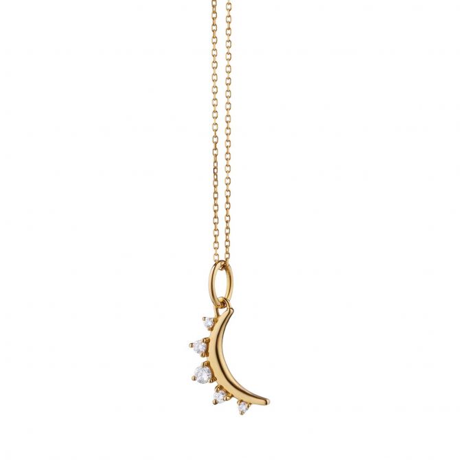 Monica Rich Kosann Petite Moon and Diamond Necklace in 18K Yellow Gold