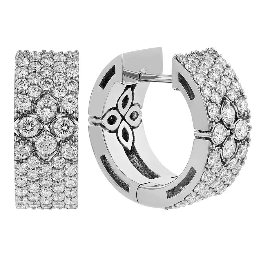 Roberto Coin Love in Verona Diamond Pavé Small Hoop Earrings in 18K White Gold