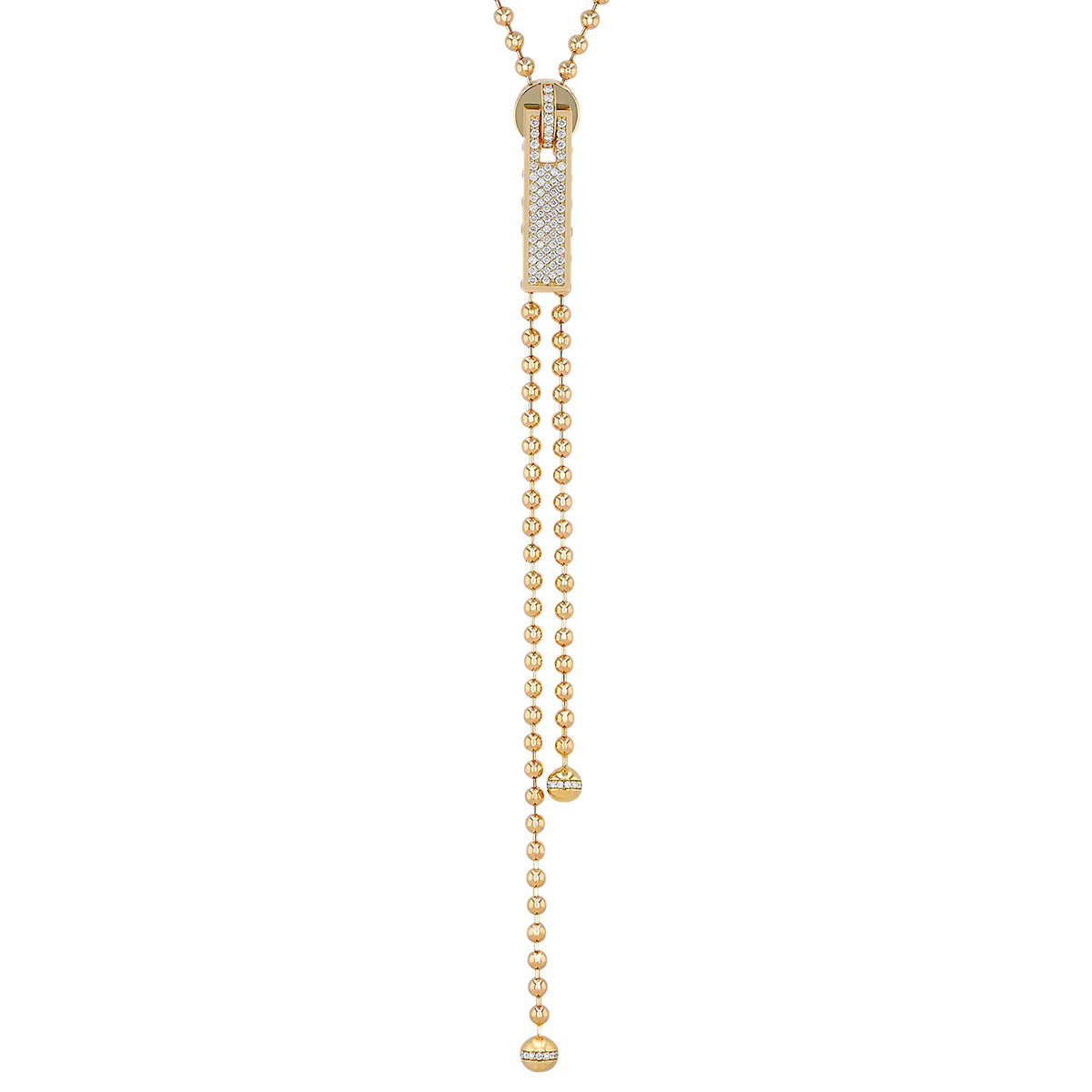 Roberto Coin Yellow Gold Long Zipper Y Necklace with Pavé Diamond Pull, 33, 8882998AY33X