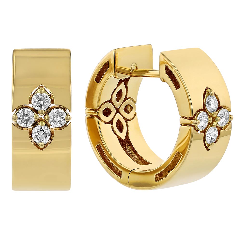 Roberto Coin Love in Verona Yellow Gold Wide Huggie Hoop Earrings with Diamonds, 15 mm